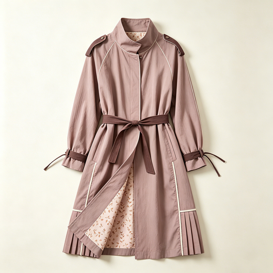 Dusty Pink Pleated Hem Belted Windbreaker