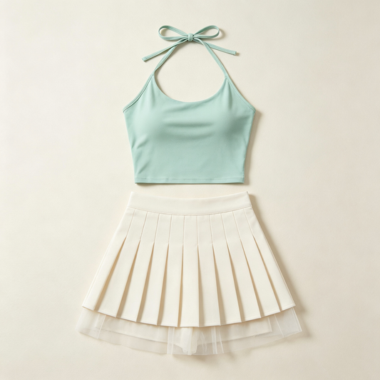 Mint Halter Pleated Skirt Set