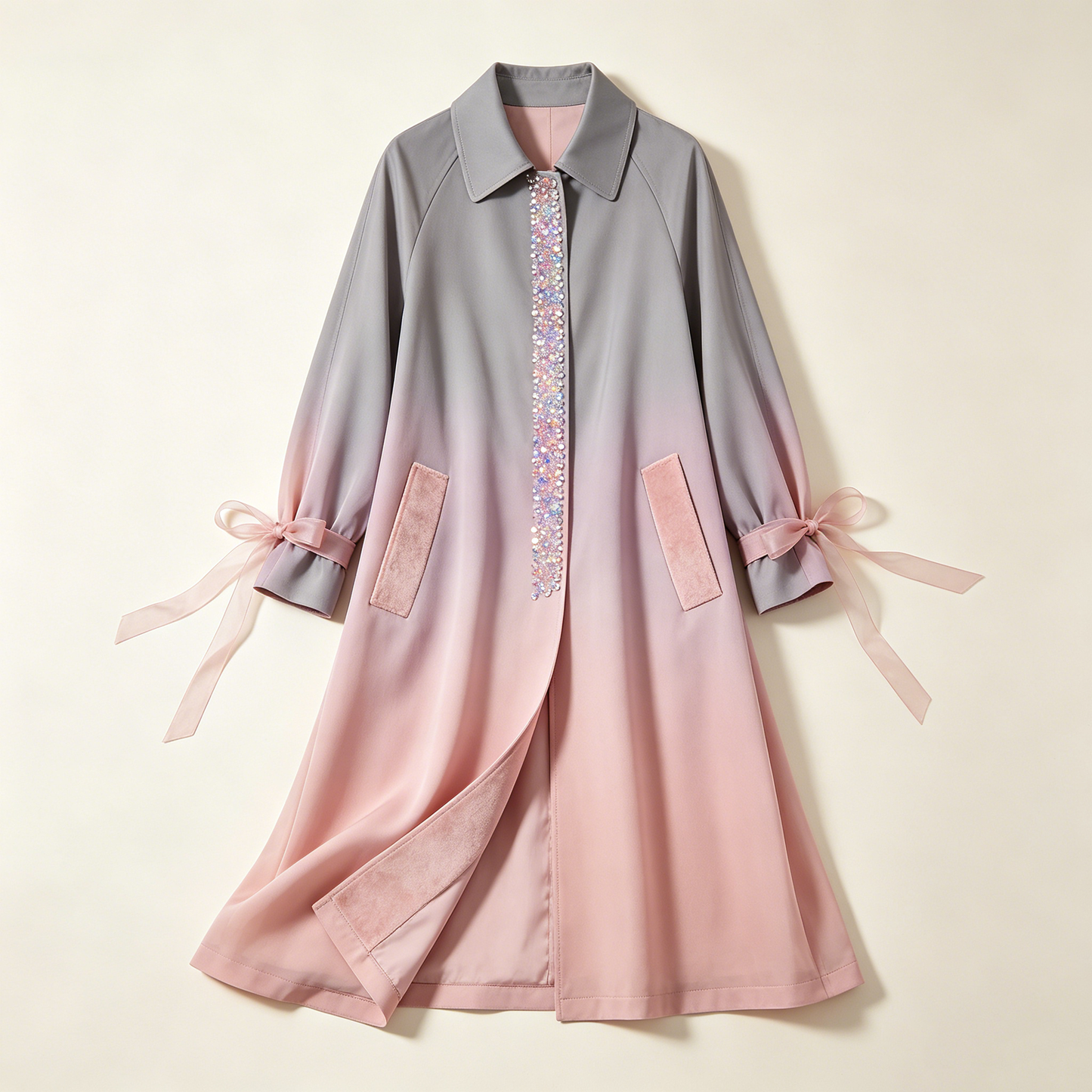 Gradient Pink Sequin Belted Windbreaker