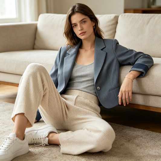 Dusty Blue Tailored Crop Blazer Jacket