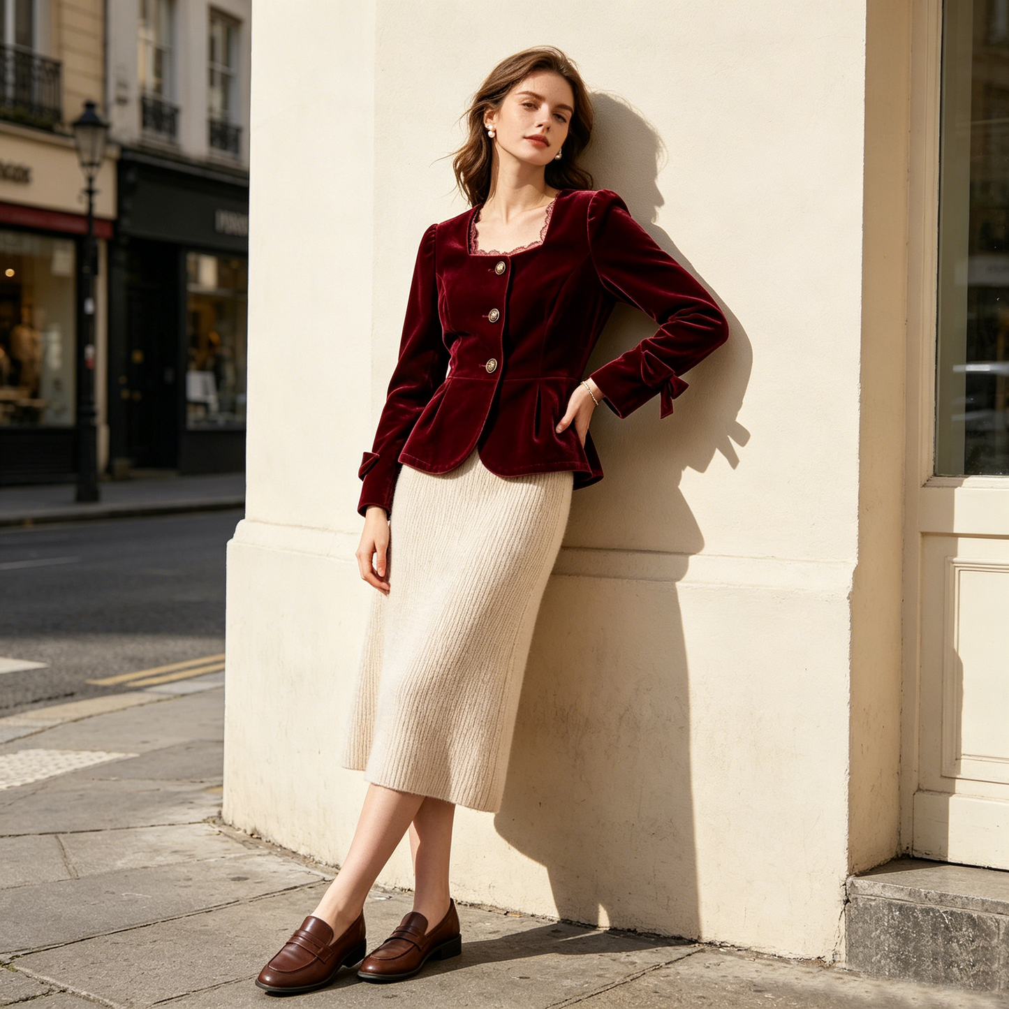 Burgundy Velvet Lace Trim Short Jacket