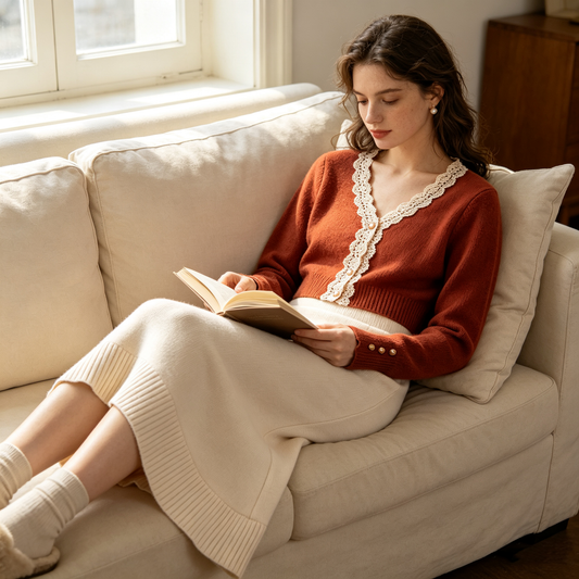 Rust Lace Knit Skirt Set