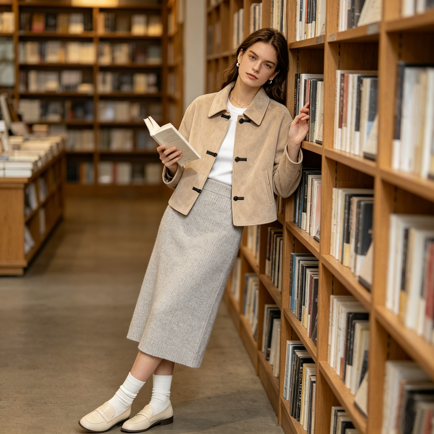 Beige Suede Frog Button Cropped Jacket