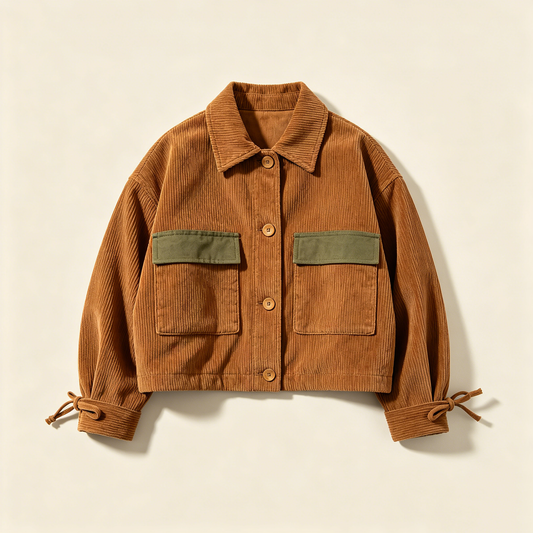 Tan Corduroy Color Block Cargo Jacket