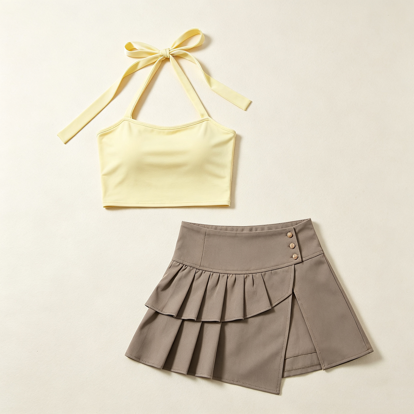 Lemon Halter Cami Ruffle Skort Set