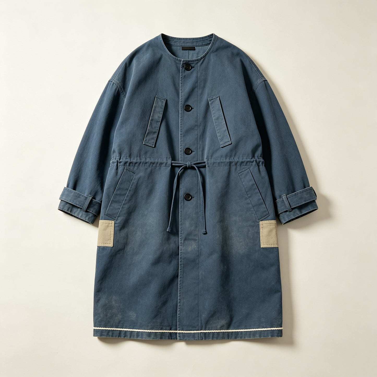 Blue Drawstring Waist Canvas Field Coat