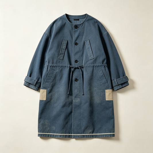 Blue Drawstring Waist Canvas Field Coat