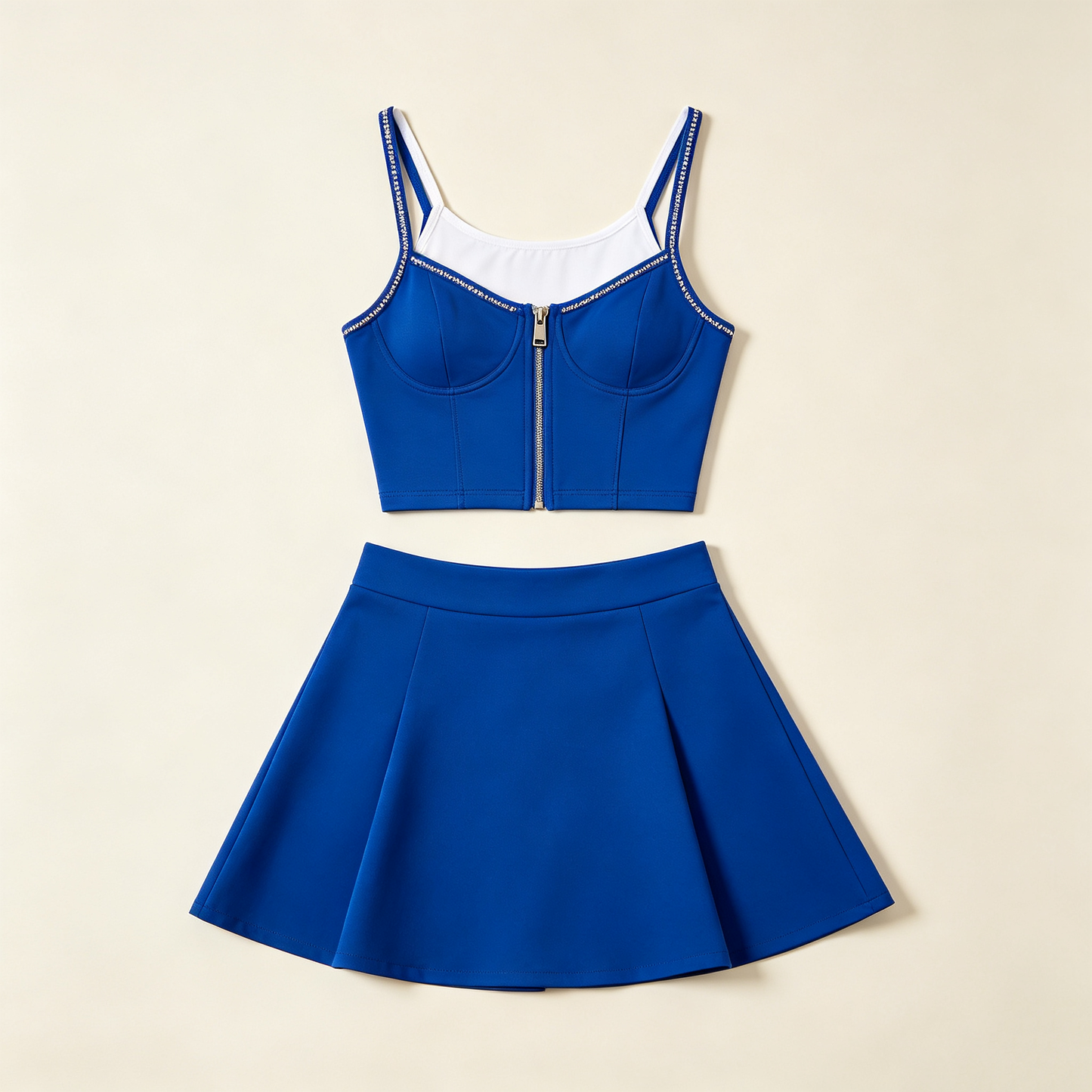 Royal Blue Rhinestone Corset Skirt Set