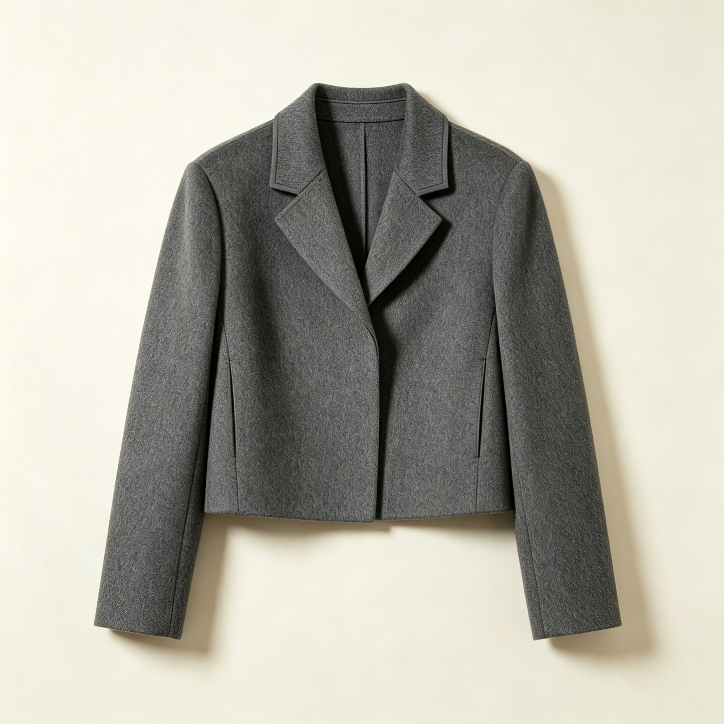 Dark Grey Minimal Wool Blend Crop Blazer