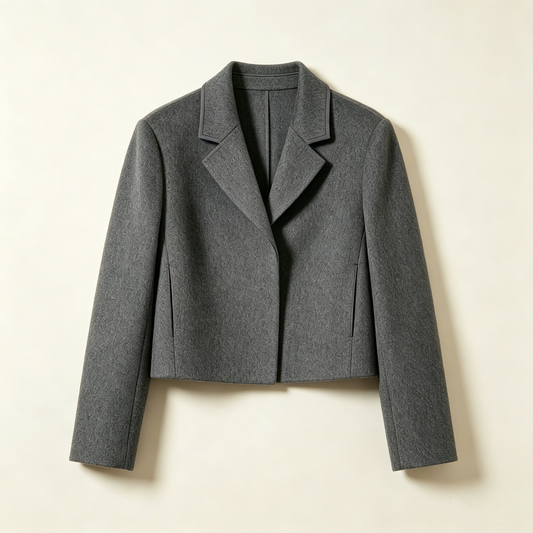 Dark Grey Minimal Wool Blend Crop Blazer