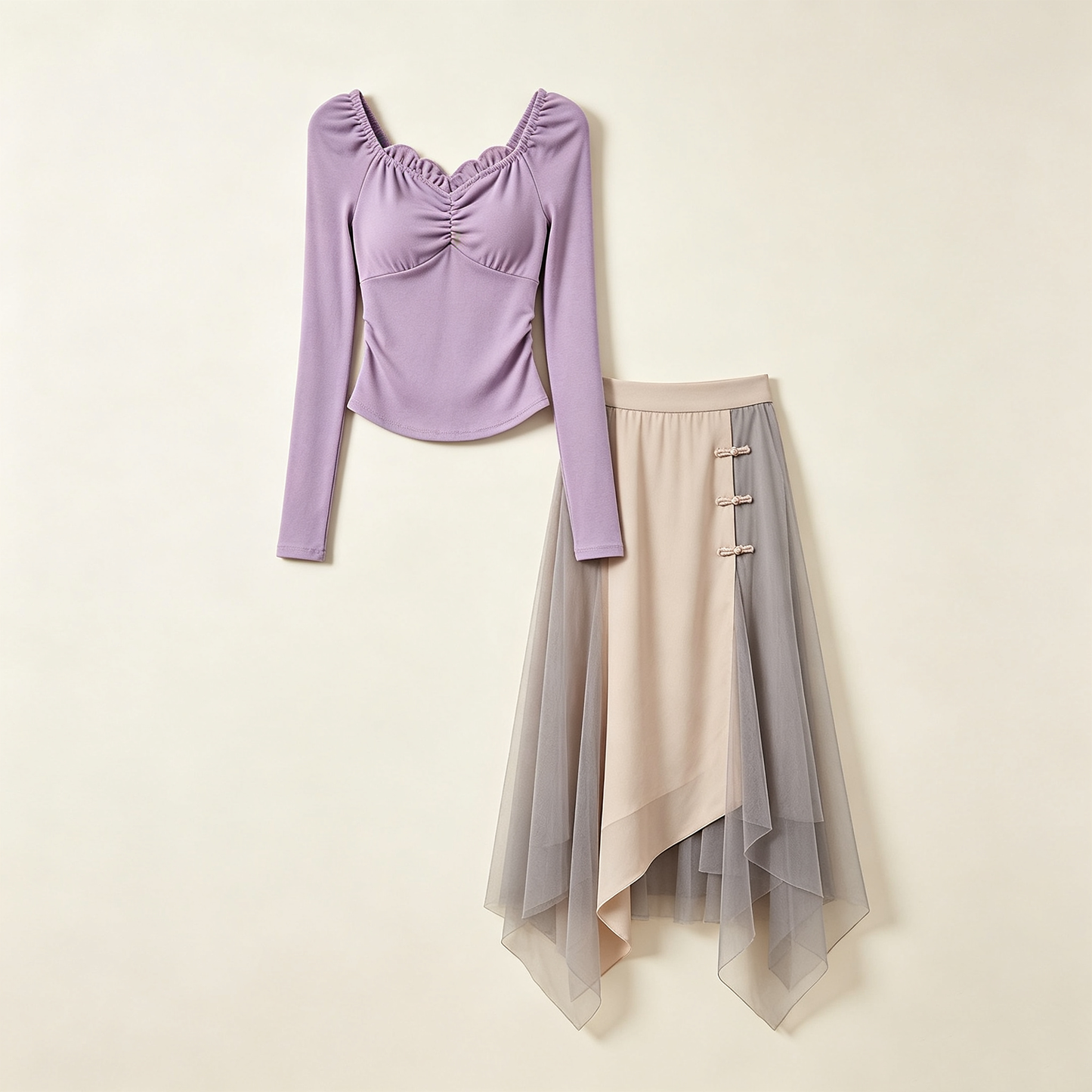 Lavender Mesh Oriental Skirt Set