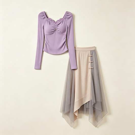 Lavender Mesh Oriental Skirt Set