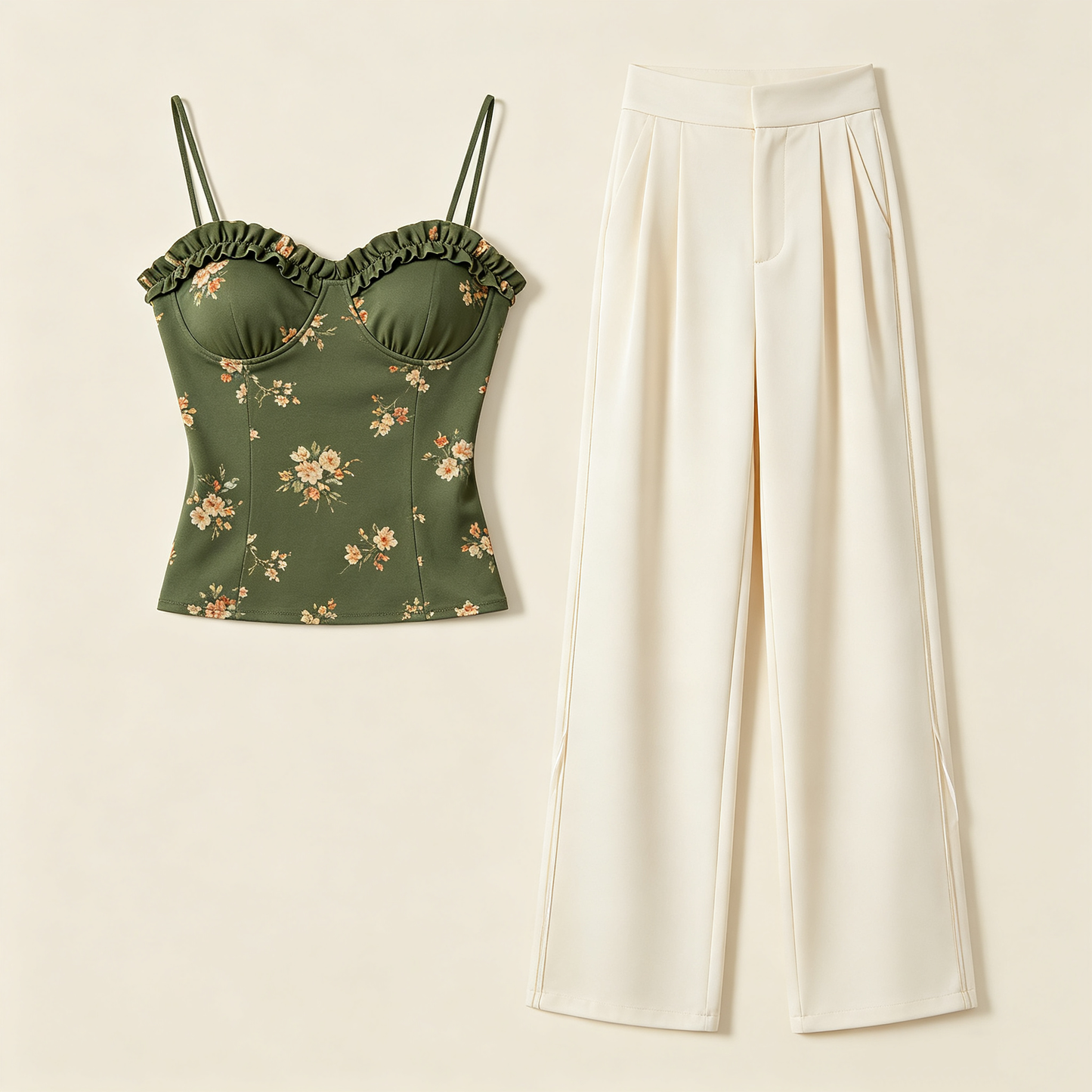 Green Floral Cami Trouser Set