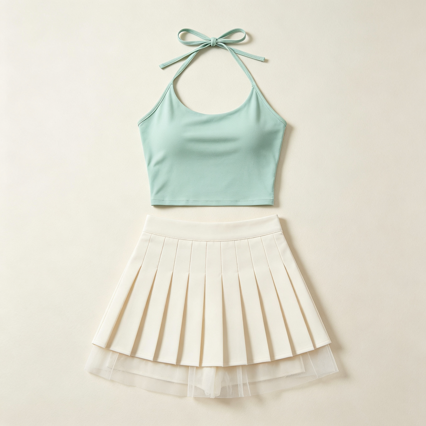 Mint Halter Pleated Skirt Set