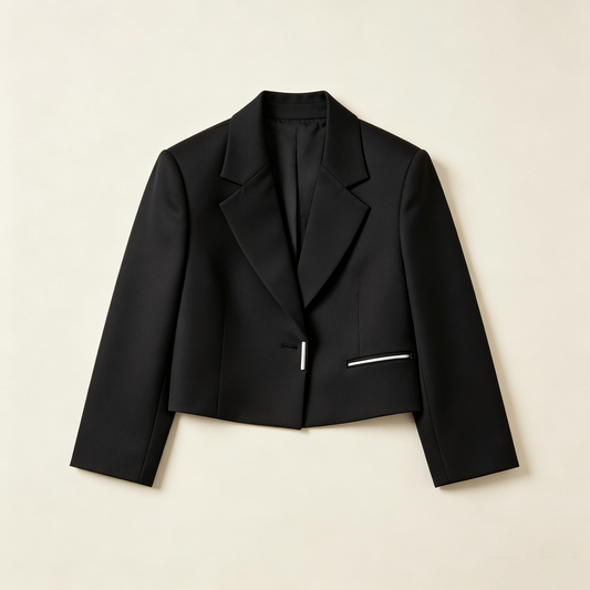 Black Minimal Crop Blazer Jacket
