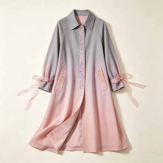 Gradient Pink Sequin Belted Windbreaker