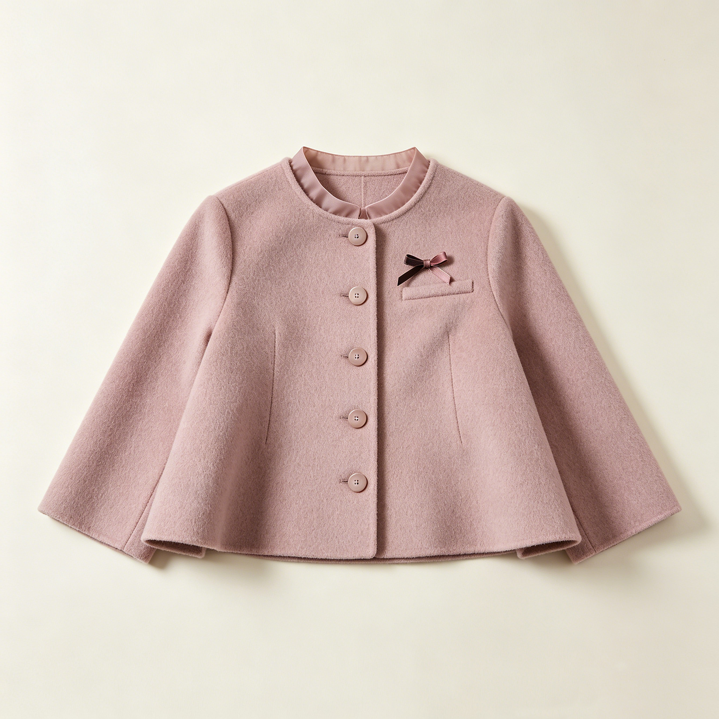 Dusty Pink Bow Detail Wool Cape Coat